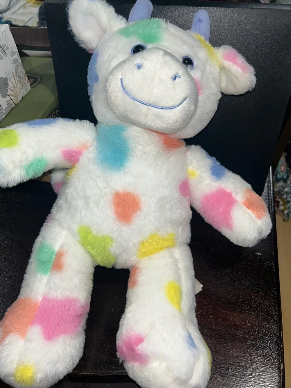 EUC build a bear large rainbow splatter cow plush